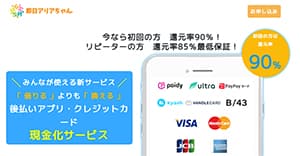 クレジットカード現金化業者「即日アリアちゃん」のイメージ画像