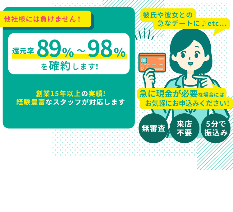 彼氏や彼女との急なデートに♪etc...急に現金が必要な場合にはお気軽にお申込みください！